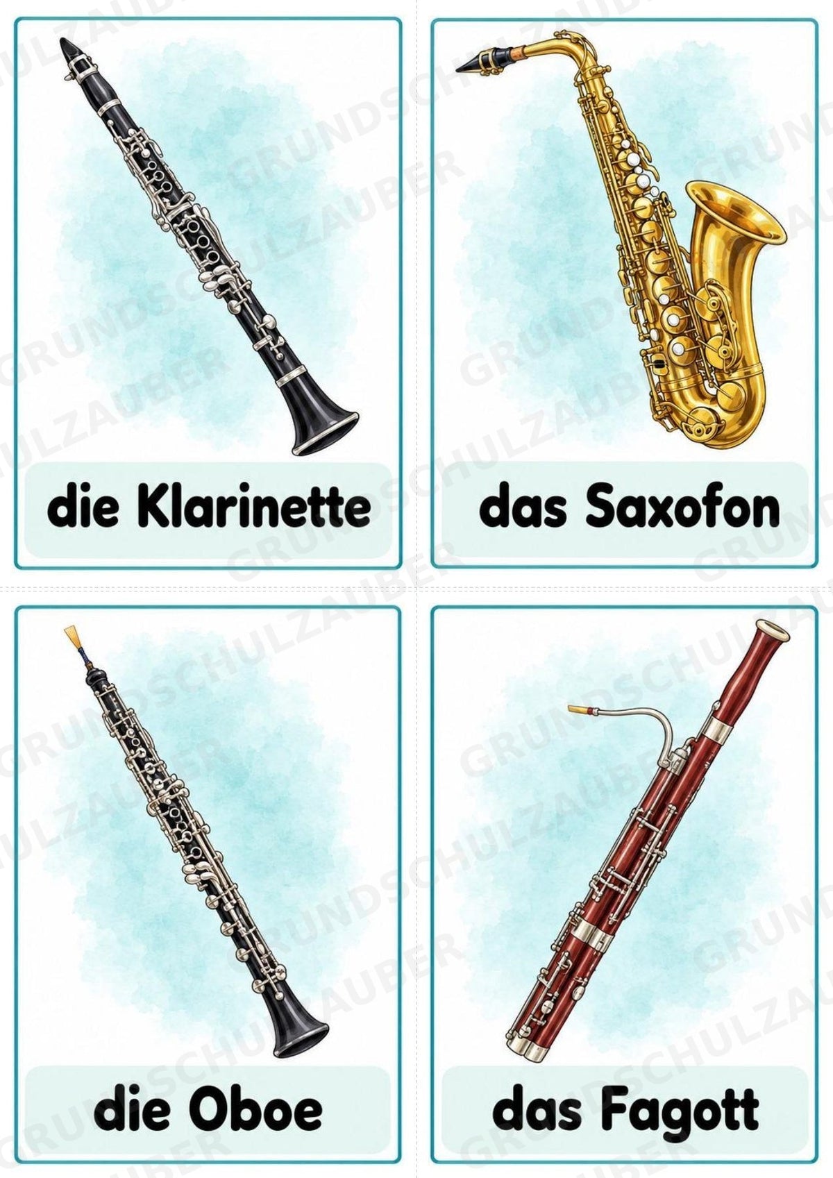 Musikinstrumente – 32 Bildkarten DIN A6 | Musikunterricht Grundschule & Wortschatz | PDF – Materialseite 6