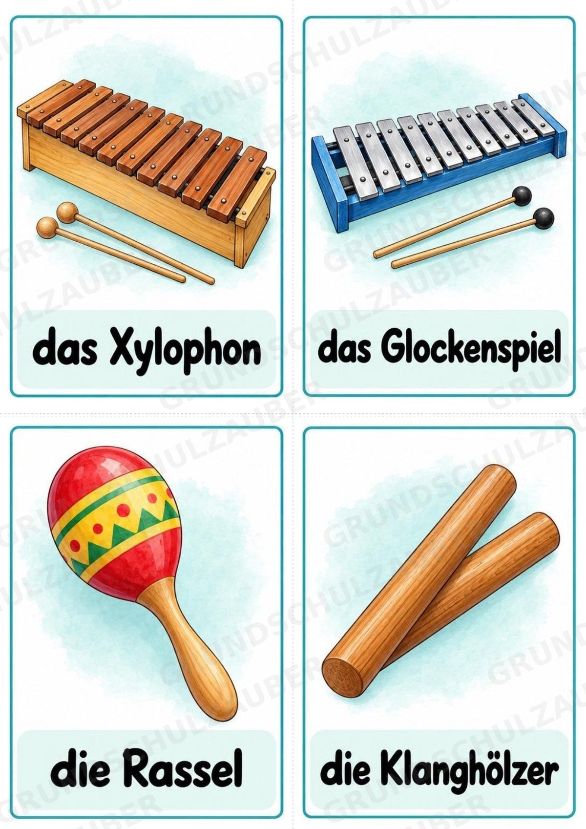 Musikinstrumente – 32 Bildkarten DIN A6 | Musikunterricht Grundschule & Wortschatz | PDF – Materialseite 9