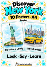 New York Poster auf Englisch – 10 Lernposter DIN A4 | Englisch Grundschule, USA & Landeskunde – Cover