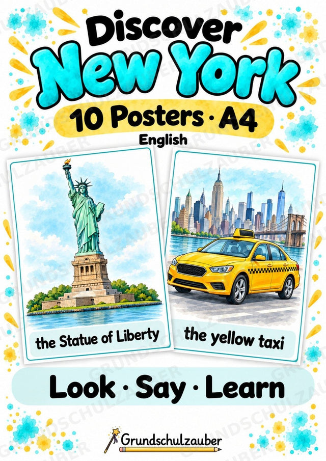 New York Poster auf Englisch – 10 Lernposter DIN A4 | Englisch Grundschule, USA & Landeskunde – Cover