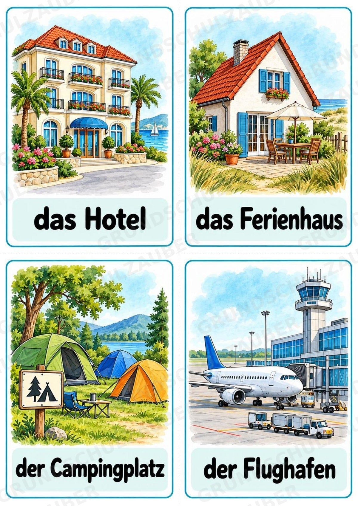 Urlaub & Reisen: 32 Bildkarten Deutsch mit Artikeln | Wortschatz, DaZ & Sprachförderung in der Grundschule – Materialseite 5