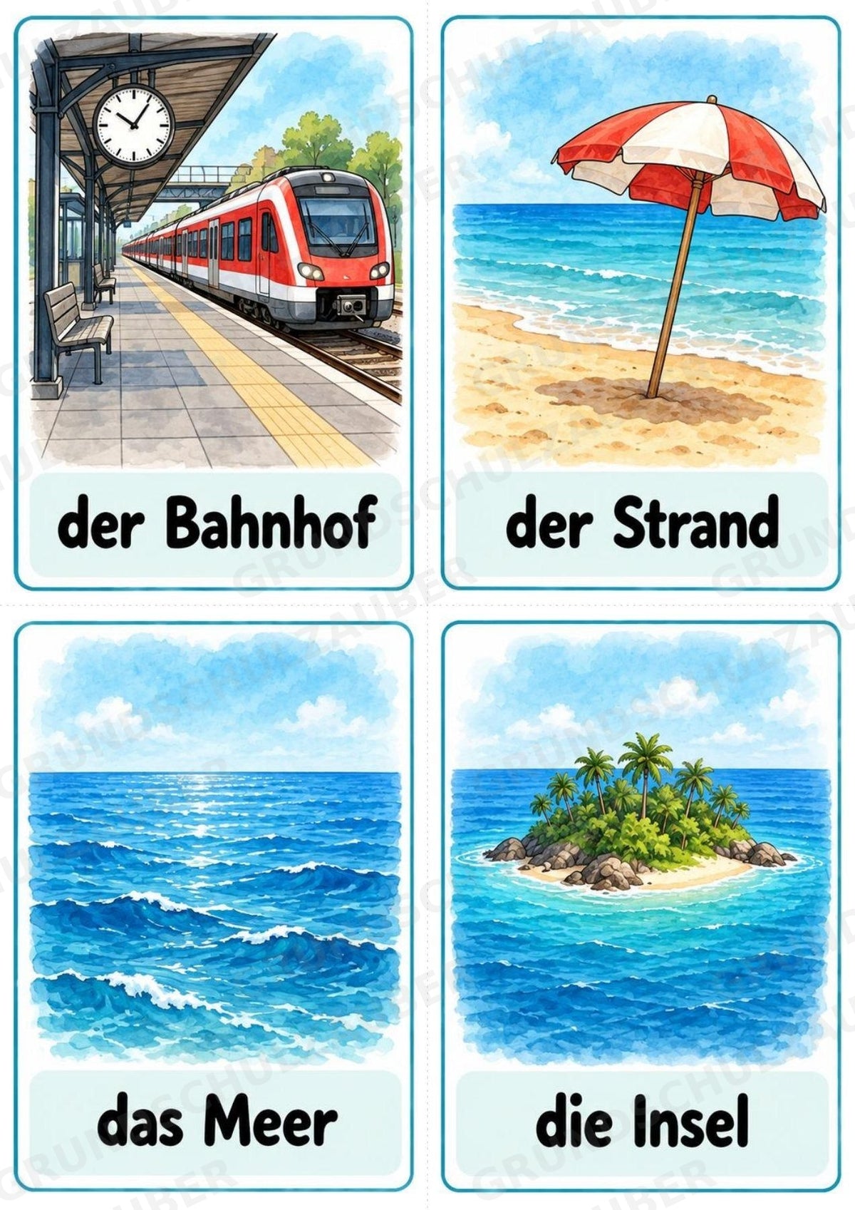 Urlaub & Reisen: 32 Bildkarten Deutsch mit Artikeln | Wortschatz, DaZ & Sprachförderung in der Grundschule – Materialseite 6