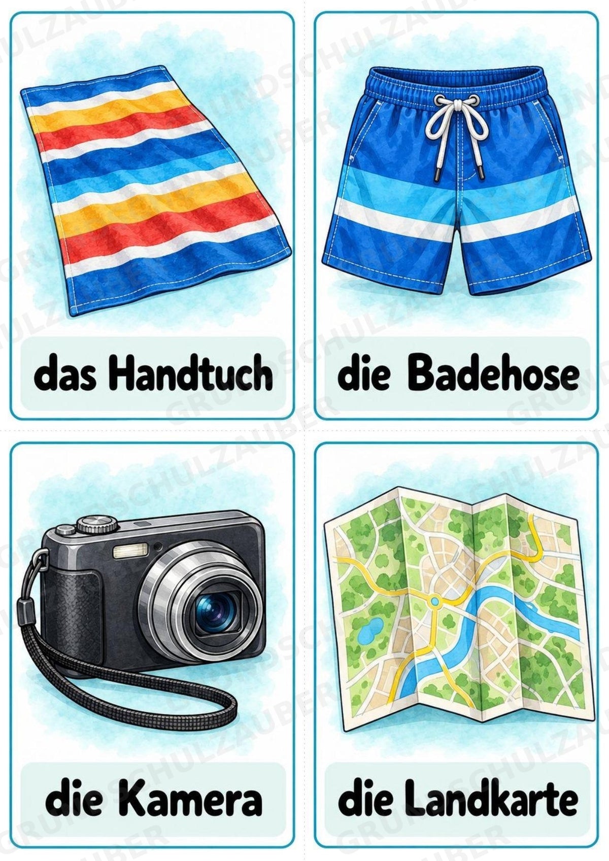 Urlaub & Reisen: 32 Bildkarten Deutsch mit Artikeln | Wortschatz, DaZ & Sprachförderung in der Grundschule – Materialseite 9