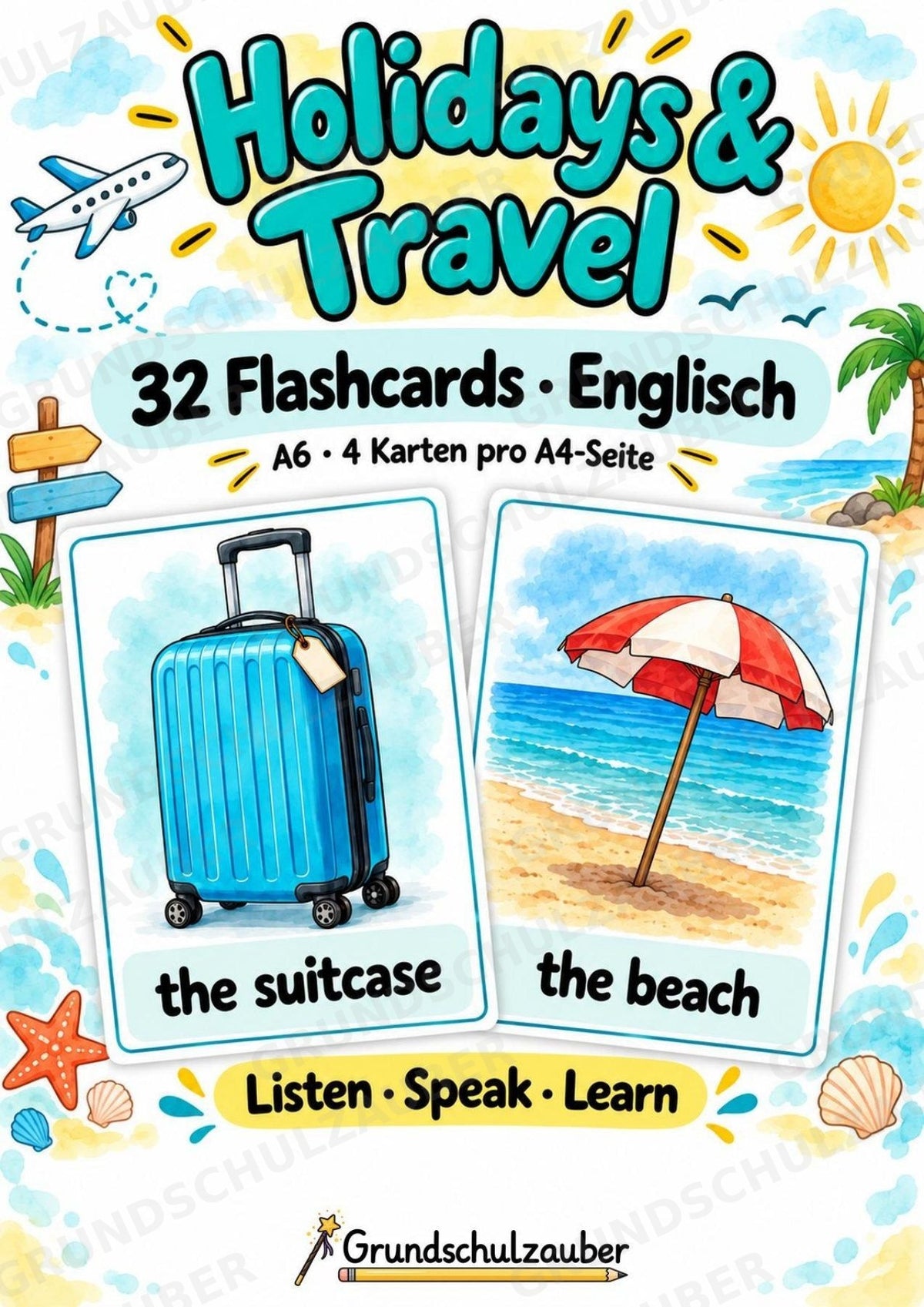 Urlaub & Reisen: 32 Bildkarten Englisch | Holidays & Travel Flashcards für den Englischunterricht – Cover