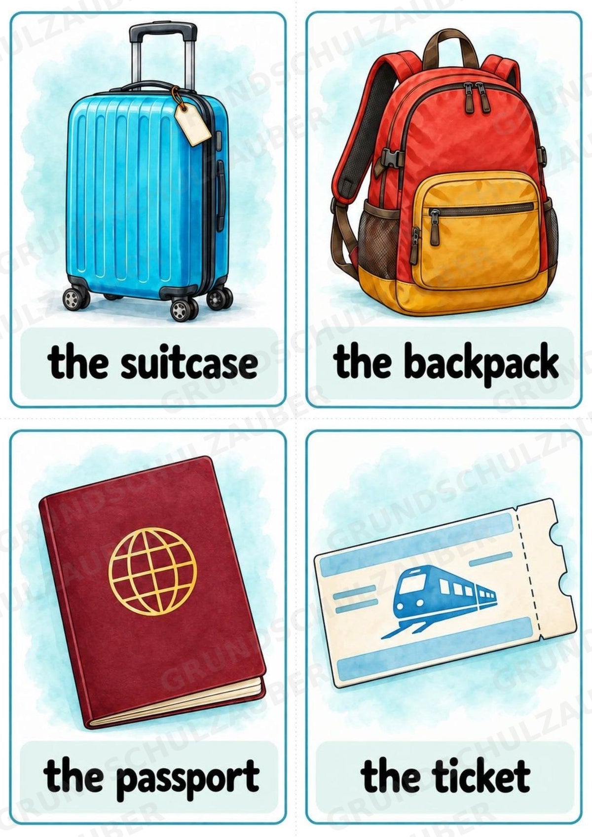Urlaub & Reisen: 32 Bildkarten Englisch | Holidays & Travel Flashcards für den Englischunterricht – Materialseite 2