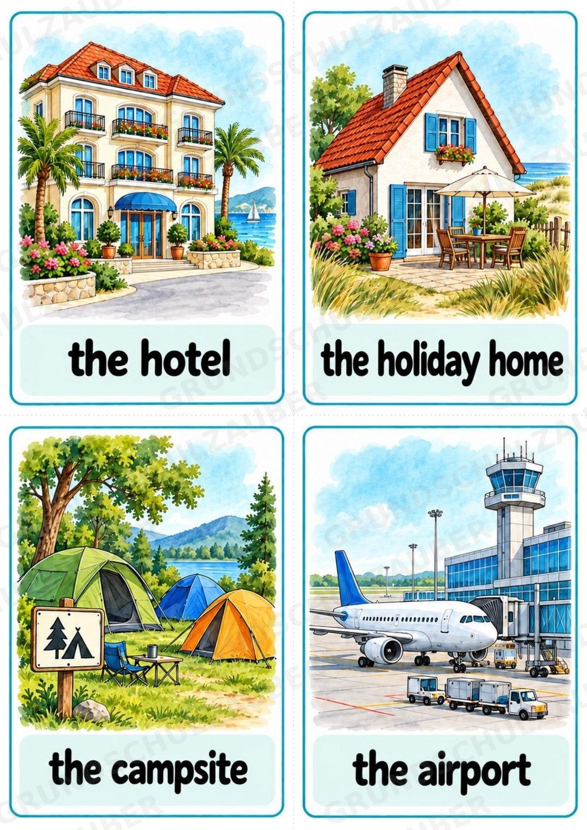 Urlaub & Reisen: 32 Bildkarten Englisch | Holidays & Travel Flashcards für den Englischunterricht – Materialseite 5