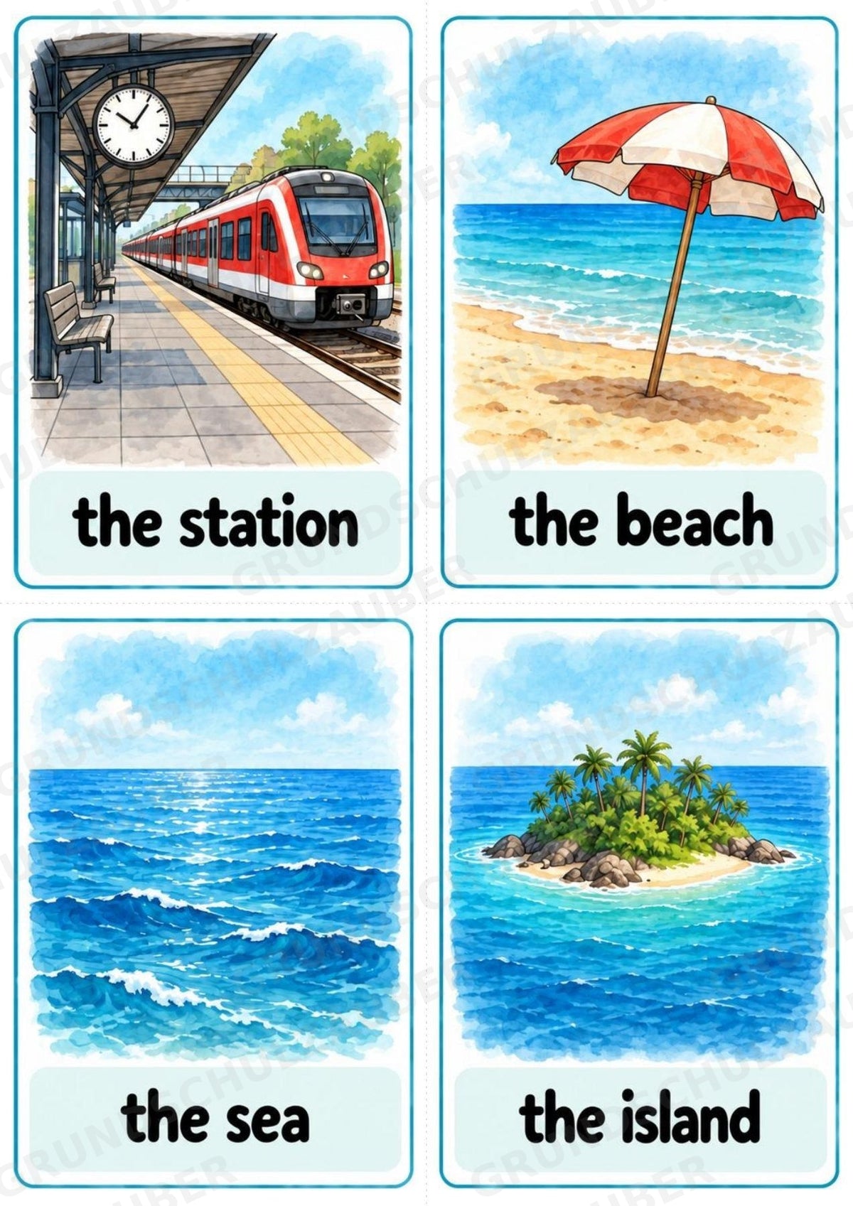 Urlaub & Reisen: 32 Bildkarten Englisch | Holidays & Travel Flashcards für den Englischunterricht – Materialseite 6