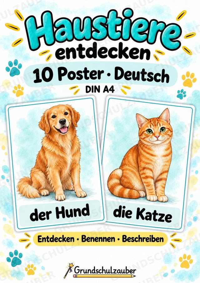 Haustiere: 10 Tierposter DIN A4 auf Deutsch | Wortschatz, DaZ & Sachunterricht in der Grundschule – Cover