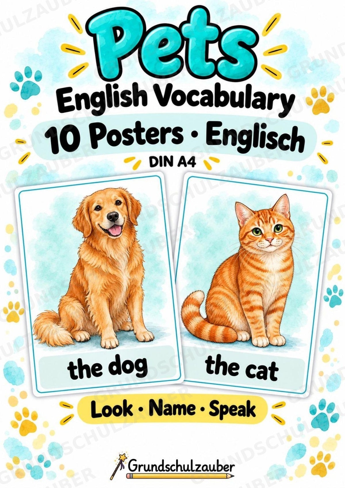 Haustiere Englisch: 10 Tierposter DIN A4 | Pets Vocabulary für den Englischunterricht – Cover