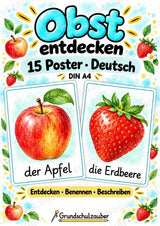 Obst Poster Deutsch: 15 Lernposter DIN A4 in Grundschrift | Wortschatz, DaZ und Sachunterricht Grundschule – Cover