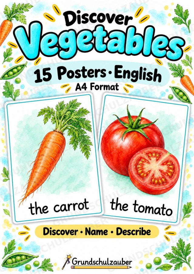 Gemüse Englisch: 15 Poster DIN A4 | Vegetable Vocabulary für den Englischunterricht – Cover