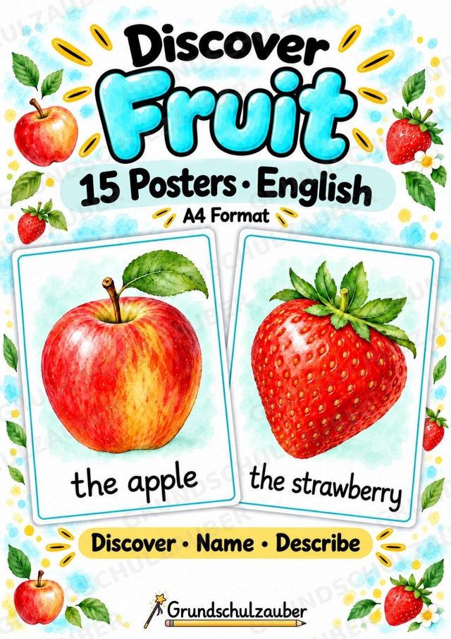 Obst Englisch: 15 Poster DIN A4 | Fruit Vocabulary und Wortschatzwand für den Englischunterricht in der Grundschule – Cover