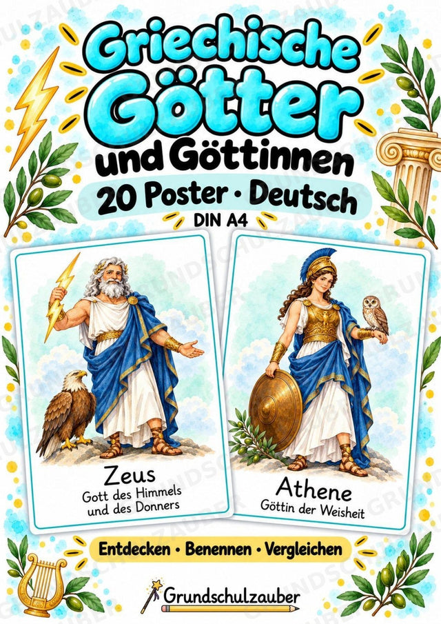Griechische Götter und Göttinnen: 20 Poster DIN A4 | Mythologie und antikes Griechenland – Cover