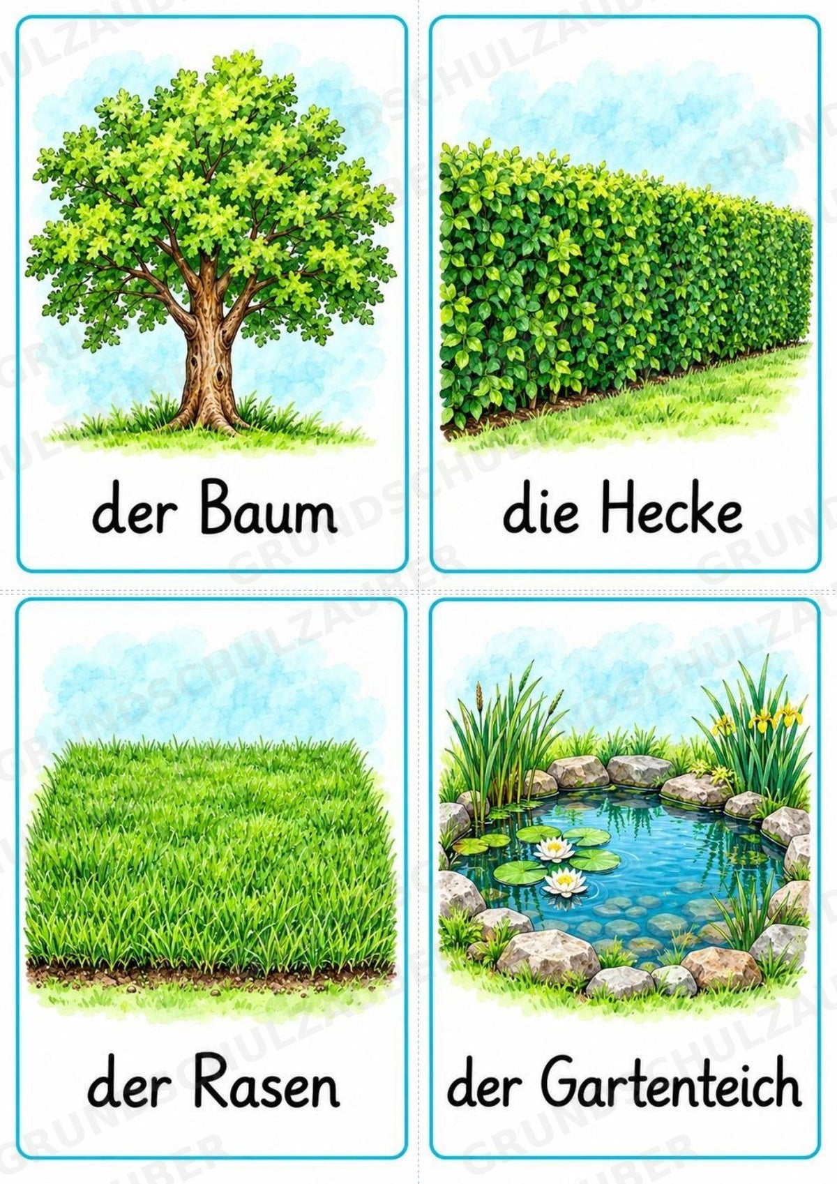 Im Garten: 32 Bildkarten DIN A6 | Wortschatz mit Artikeln für Grundschule, DaZ und Sprachförderung – Materialseite 6