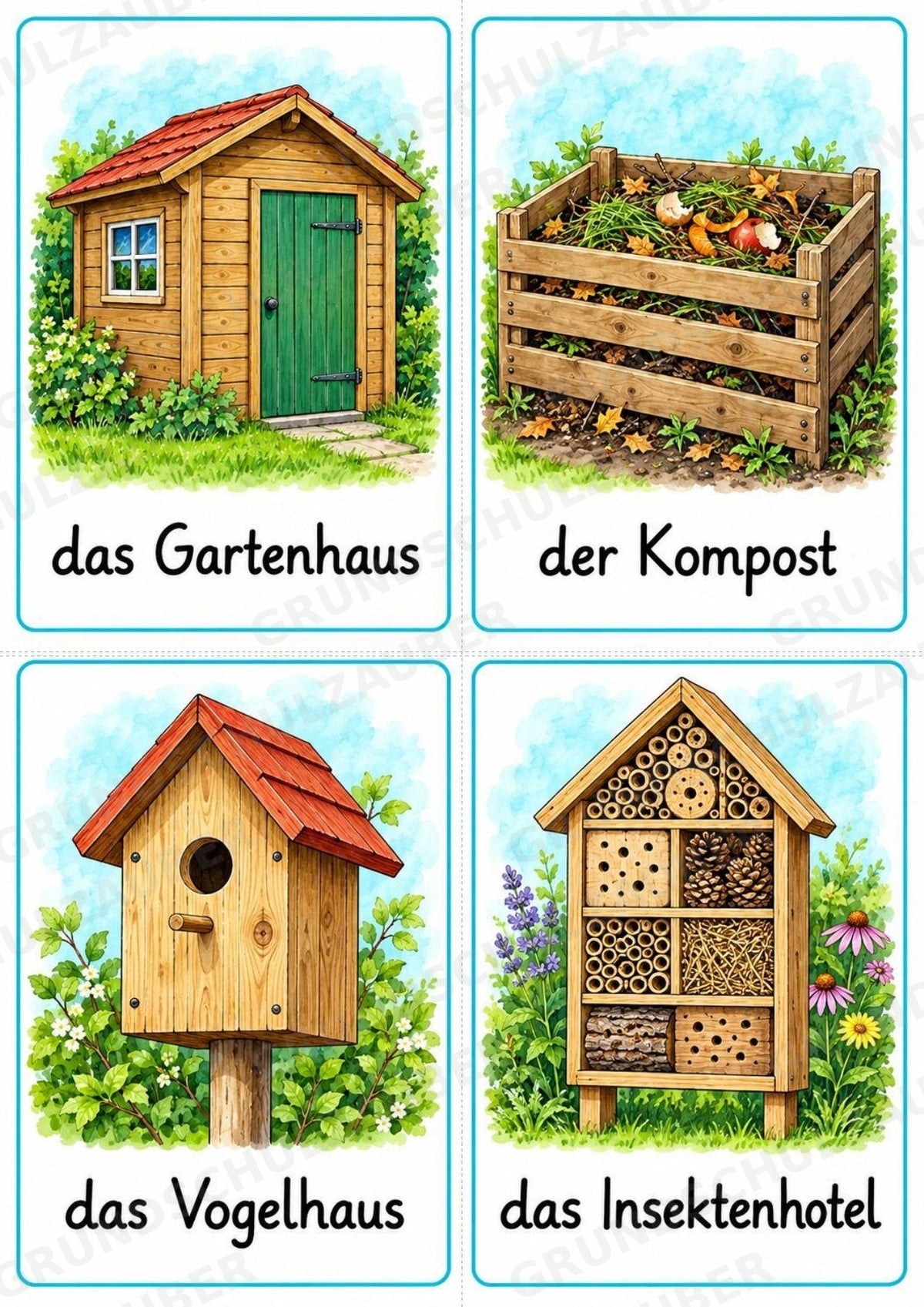 Im Garten: 32 Bildkarten DIN A6 | Wortschatz mit Artikeln für Grundschule, DaZ und Sprachförderung – Materialseite 8