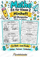 Mathe Miniheft – Fit für Klasse 2 | 20 Arbeitsblätter im Zahlenraum bis 20 – Cover