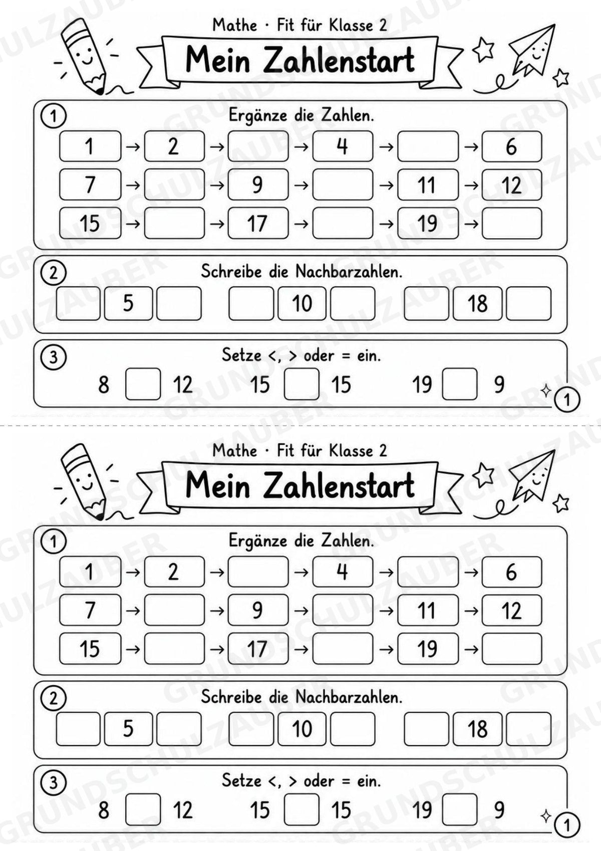 Mathe Miniheft – Fit für Klasse 2 | 20 Arbeitsblätter im Zahlenraum bis 20 – Materialseite 3