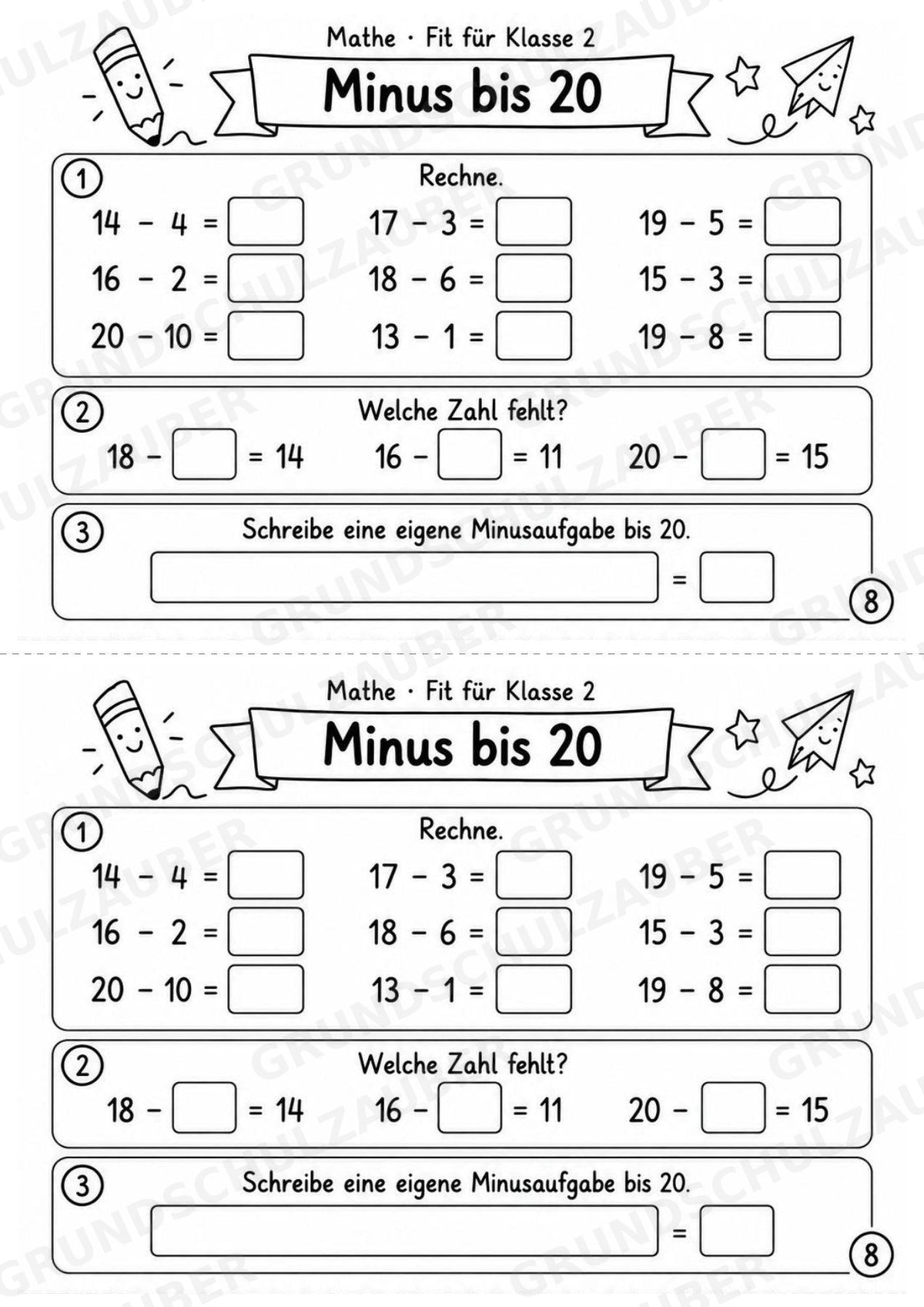 Mathe Miniheft – Fit für Klasse 2 | 20 Arbeitsblätter im Zahlenraum bis 20 – Materialseite 10