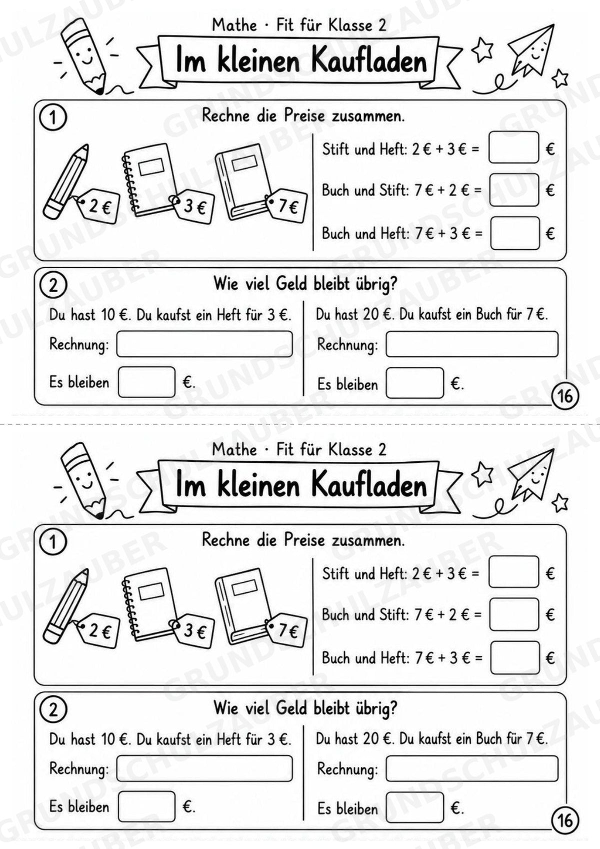 Mathe Miniheft – Fit für Klasse 2 | 20 Arbeitsblätter im Zahlenraum bis 20 – Materialseite 18