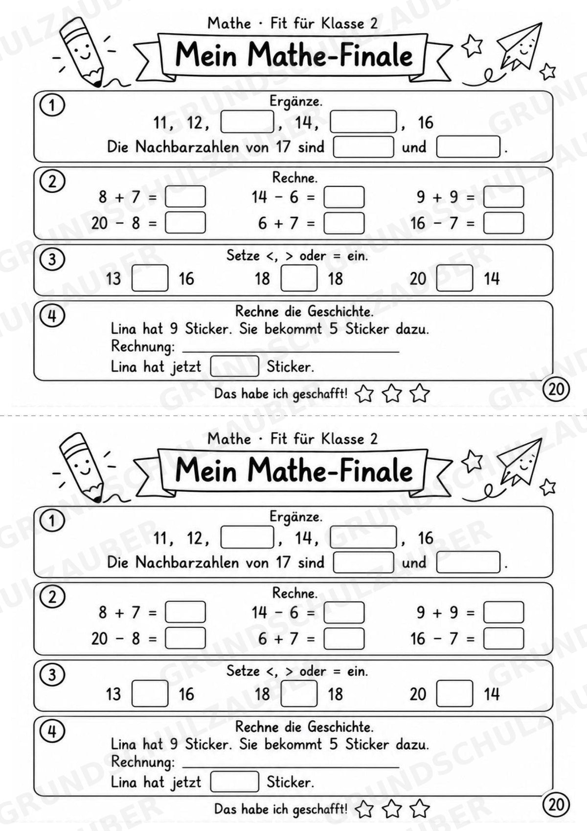 Mathe Miniheft – Fit für Klasse 2 | 20 Arbeitsblätter im Zahlenraum bis 20 – Materialseite 22