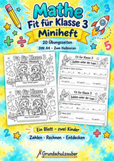Mathe Miniheft – Fit für Klasse 3 | 20 Arbeitsblätter | Zahlenraum bis 100 | Einmaleins und Division – Cover