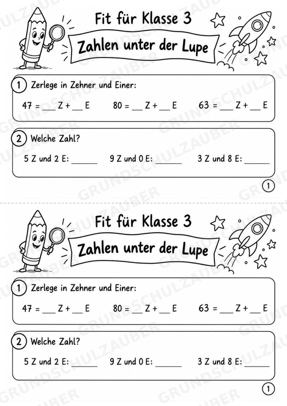 Mathe Miniheft – Fit für Klasse 3 | 20 Arbeitsblätter | Zahlenraum bis 100 | Einmaleins und Division – Materialseite 3