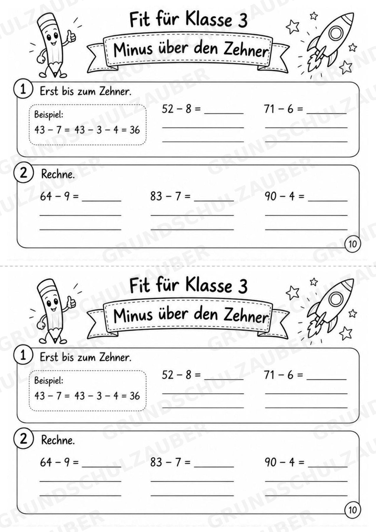 Mathe Miniheft – Fit für Klasse 3 | 20 Arbeitsblätter | Zahlenraum bis 100 | Einmaleins und Division – Materialseite 12