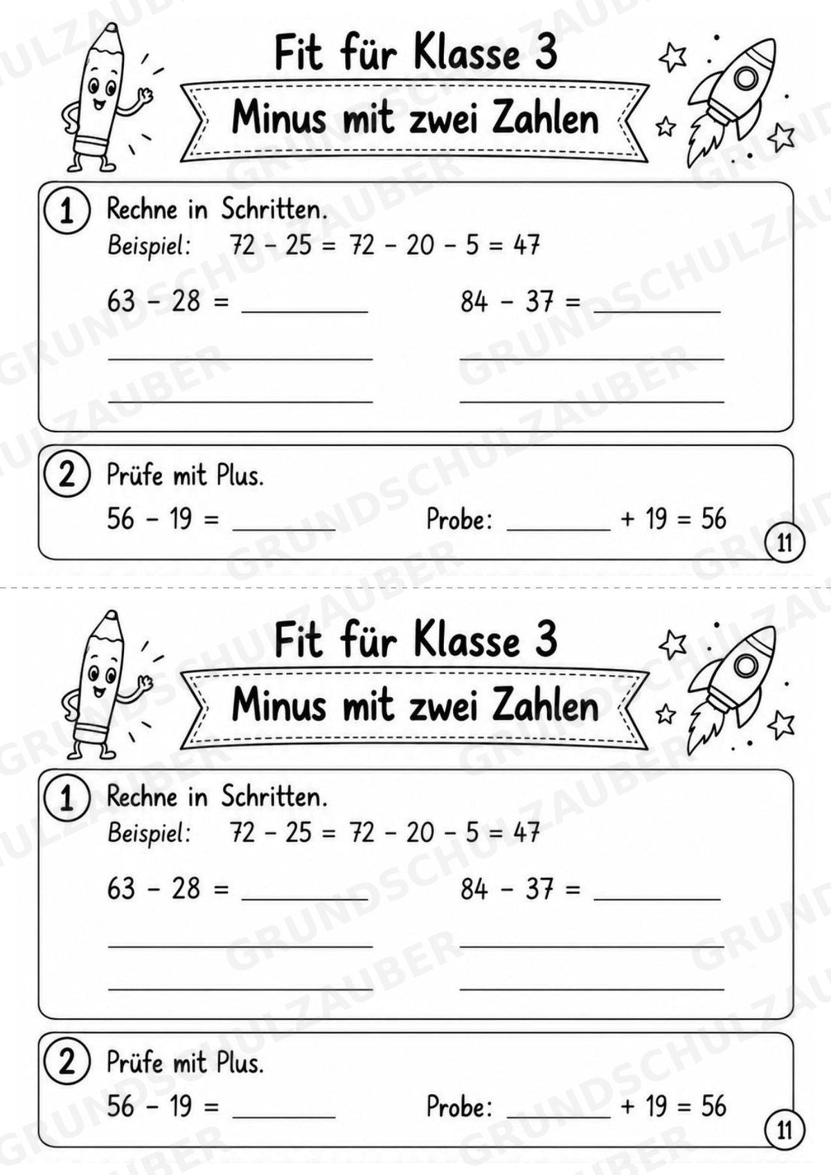 Mathe Miniheft – Fit für Klasse 3 | 20 Arbeitsblätter | Zahlenraum bis 100 | Einmaleins und Division – Materialseite 13