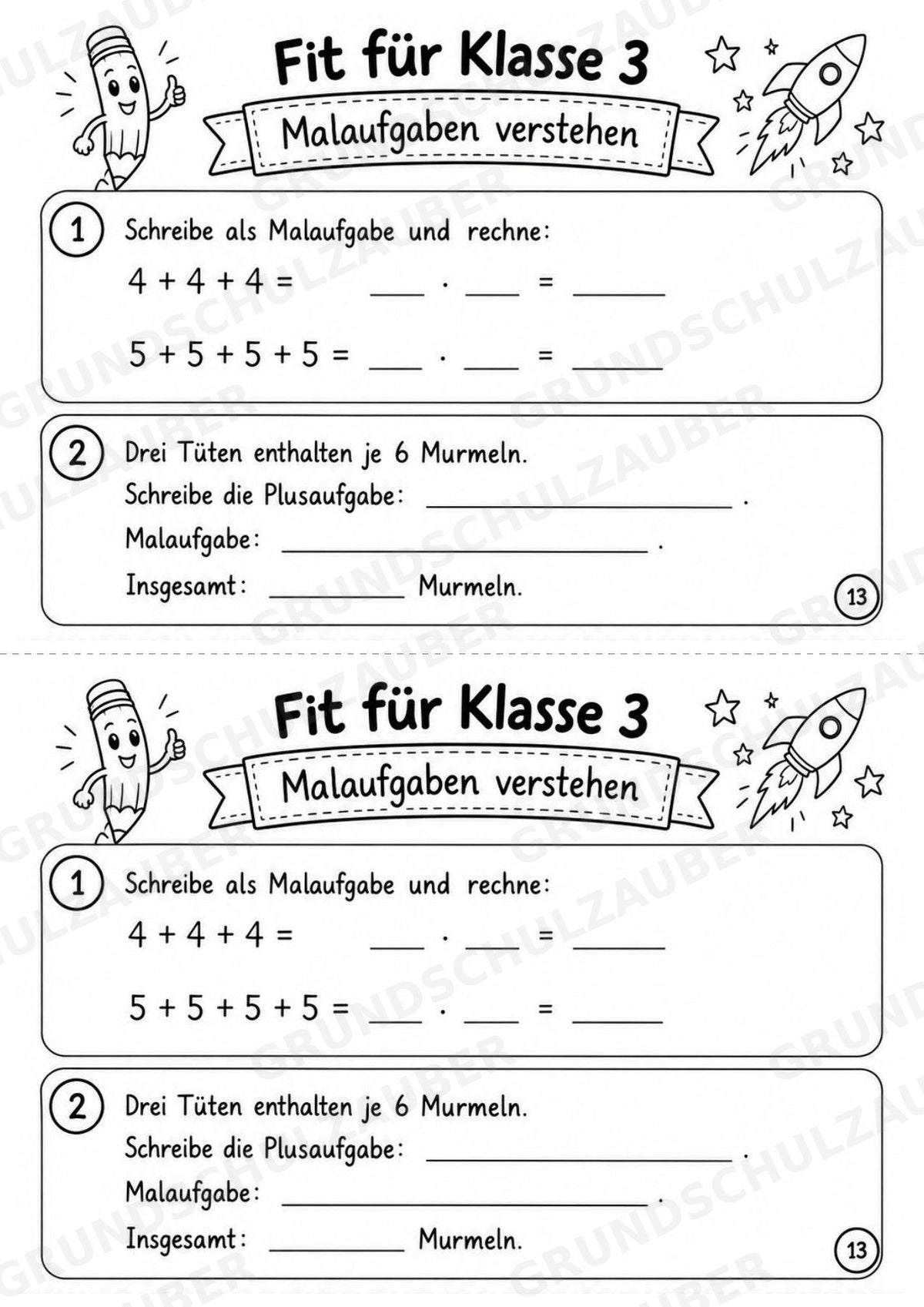 Mathe Miniheft – Fit für Klasse 3 | 20 Arbeitsblätter | Zahlenraum bis 100 | Einmaleins und Division – Materialseite 15