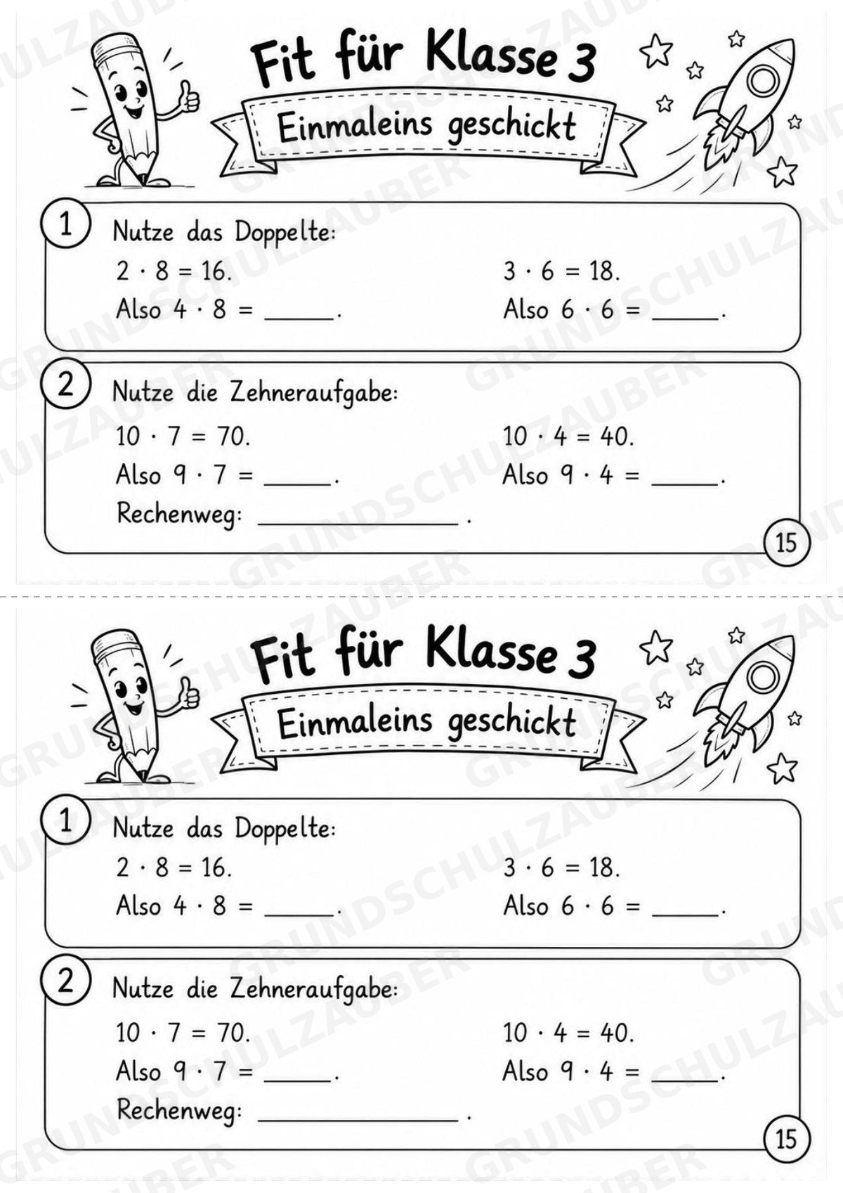 Mathe Miniheft – Fit für Klasse 3 | 20 Arbeitsblätter | Zahlenraum bis 100 | Einmaleins und Division – Materialseite 17