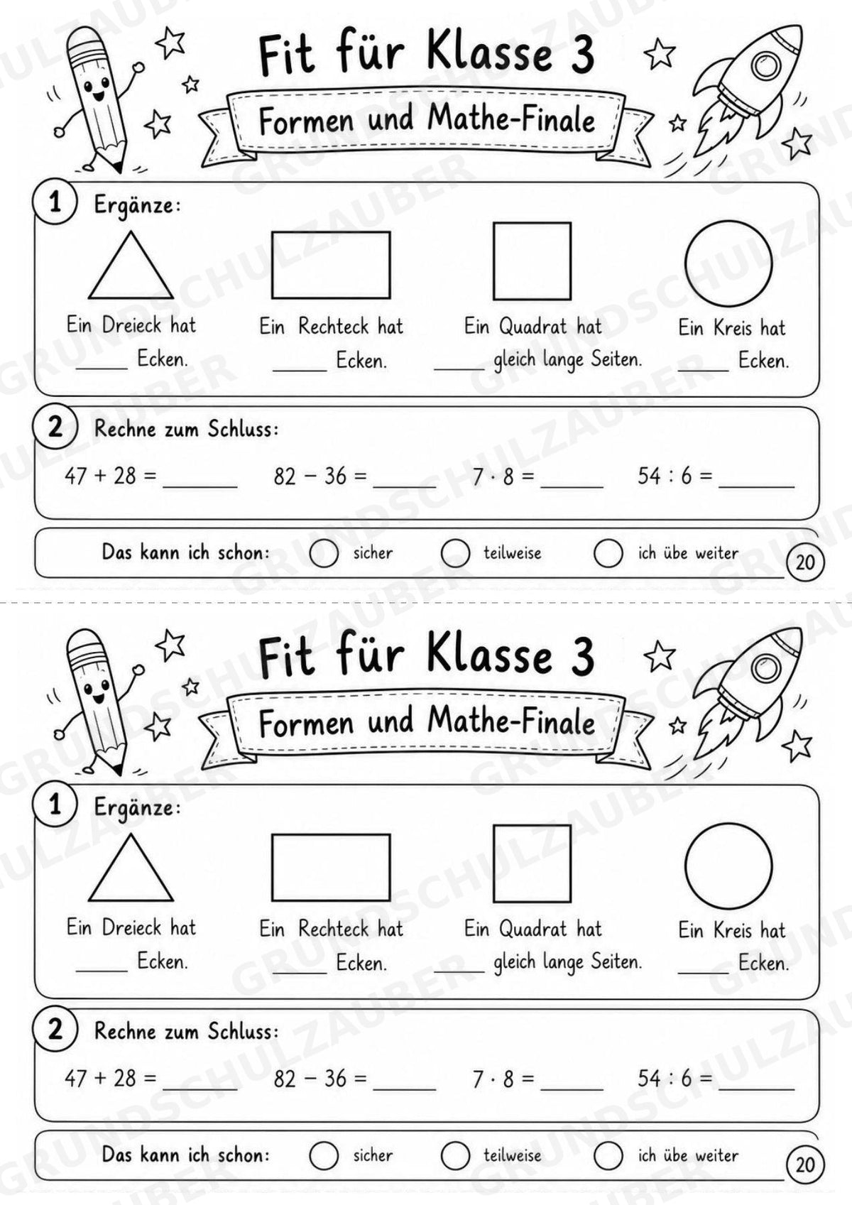 Mathe Miniheft – Fit für Klasse 3 | 20 Arbeitsblätter | Zahlenraum bis 100 | Einmaleins und Division – Materialseite 22