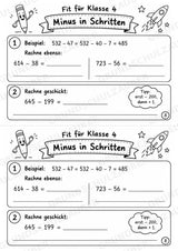 Mathe Miniheft – Fit für Klasse 4 | 20 Arbeitsblätter | Zahlenraum bis 1.000 | Schriftliche Addition und Subtraktion – Materialseite 10