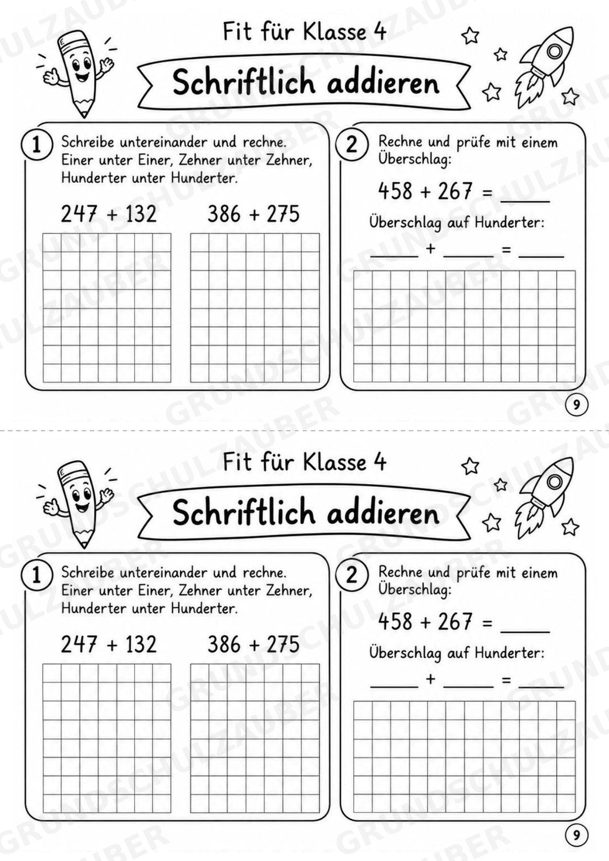 Mathe Miniheft – Fit für Klasse 4 | 20 Arbeitsblätter | Zahlenraum bis 1.000 | Schriftliche Addition und Subtraktion – Materialseite 11