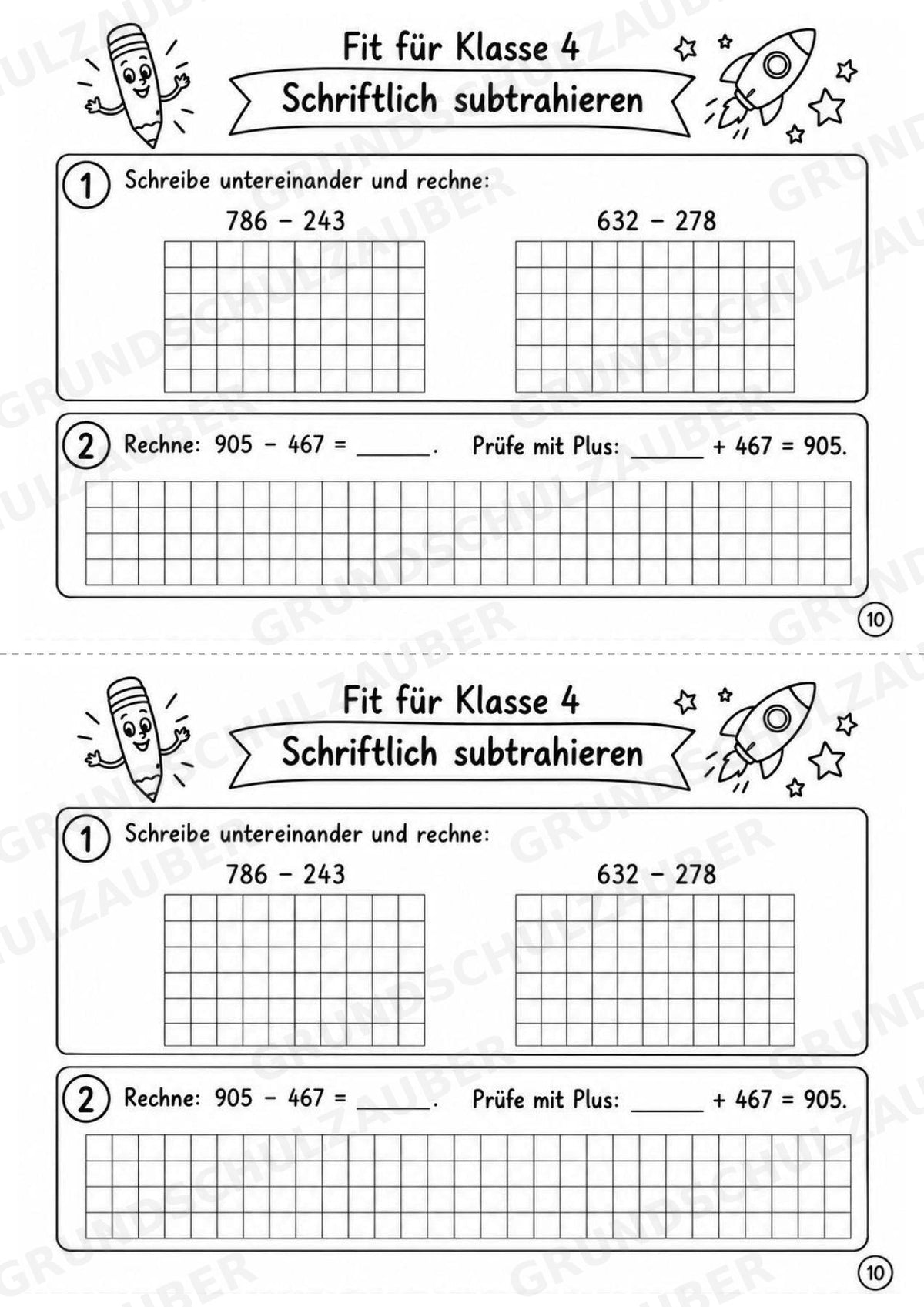 Mathe Miniheft – Fit für Klasse 4 | 20 Arbeitsblätter | Zahlenraum bis 1.000 | Schriftliche Addition und Subtraktion – Materialseite 12