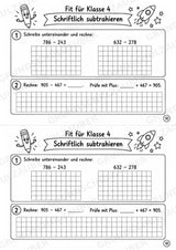 Mathe Miniheft – Fit für Klasse 4 | 20 Arbeitsblätter | Zahlenraum bis 1.000 | Schriftliche Addition und Subtraktion – Materialseite 12