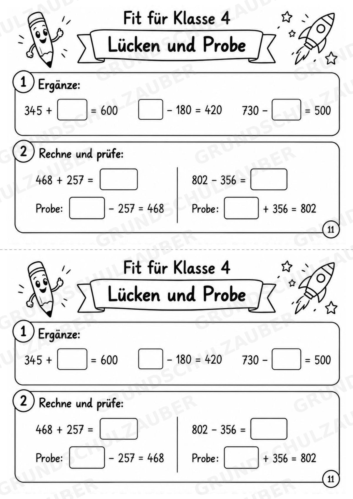 Mathe Miniheft – Fit für Klasse 4 | 20 Arbeitsblätter | Zahlenraum bis 1.000 | Schriftliche Addition und Subtraktion – Materialseite 13