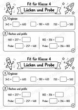 Mathe Miniheft – Fit für Klasse 4 | 20 Arbeitsblätter | Zahlenraum bis 1.000 | Schriftliche Addition und Subtraktion – Materialseite 13