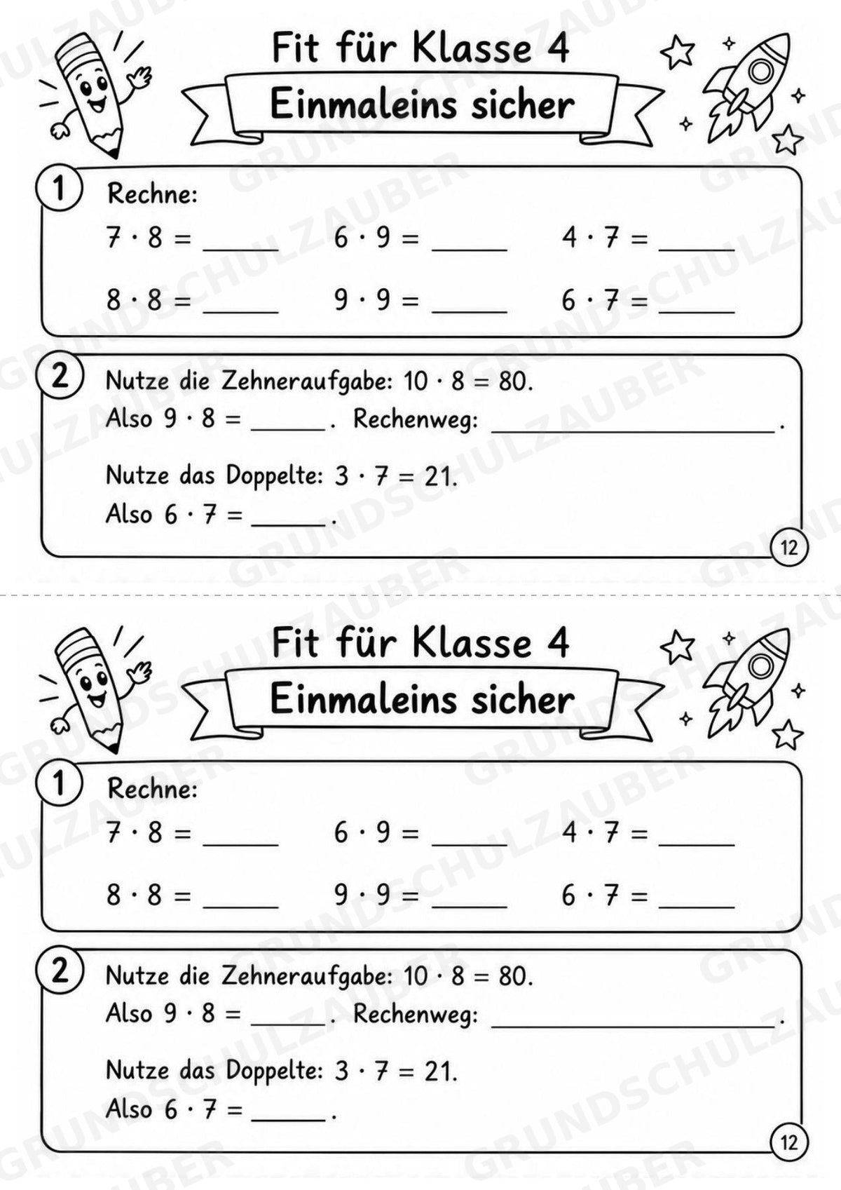 Mathe Miniheft – Fit für Klasse 4 | 20 Arbeitsblätter | Zahlenraum bis 1.000 | Schriftliche Addition und Subtraktion – Materialseite 14