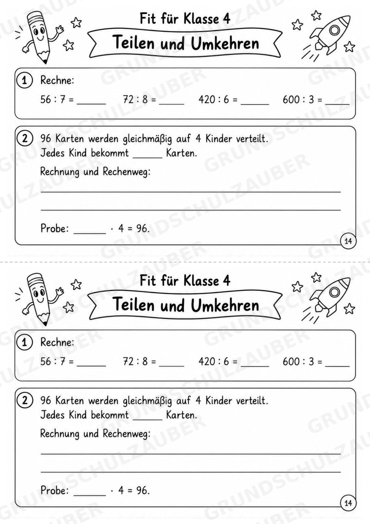 Mathe Miniheft – Fit für Klasse 4 | 20 Arbeitsblätter | Zahlenraum bis 1.000 | Schriftliche Addition und Subtraktion – Materialseite 16