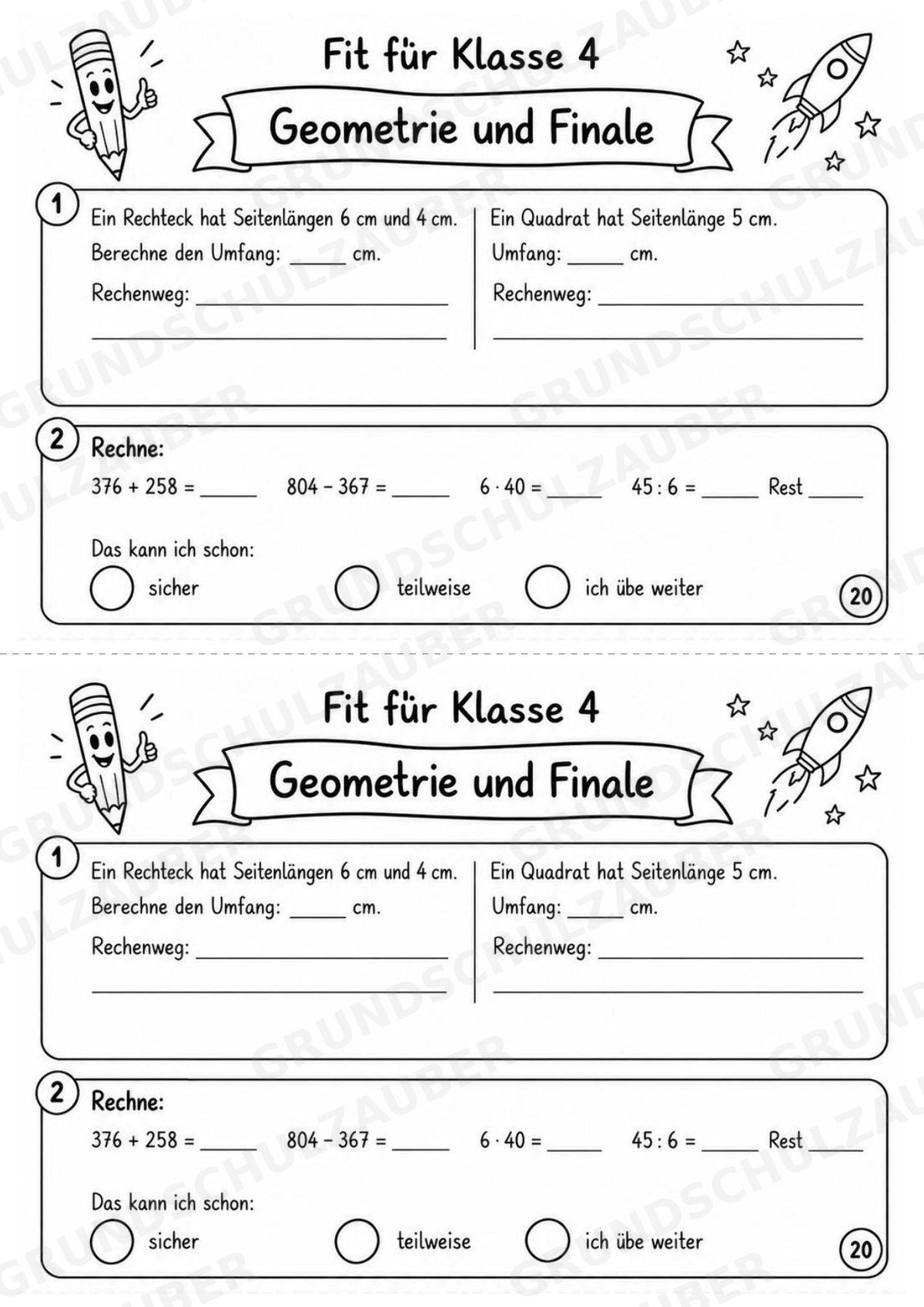 Mathe Miniheft – Fit für Klasse 4 | 20 Arbeitsblätter | Zahlenraum bis 1.000 | Schriftliche Addition und Subtraktion – Materialseite 22