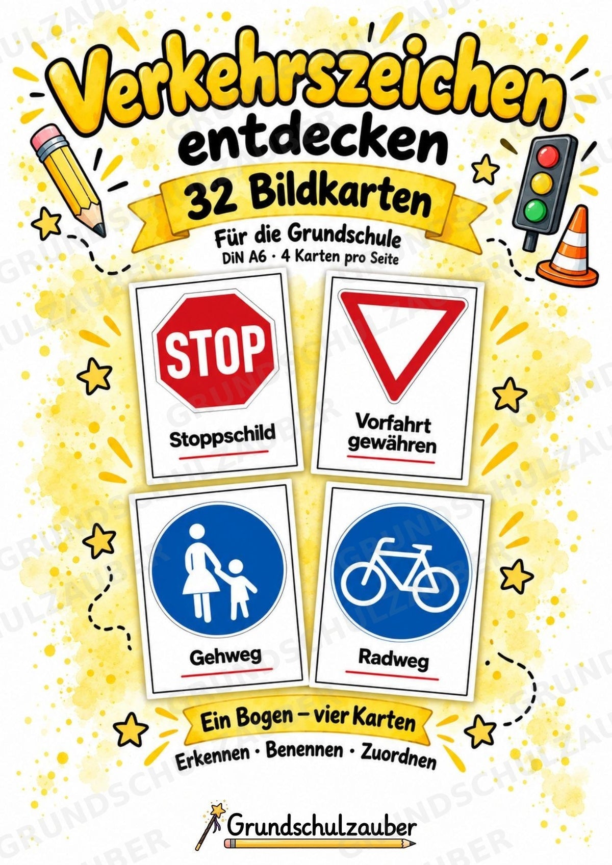 Verkehrszeichen Grundschule: 32 Bildkarten DIN A6 | Verkehrserziehung, Schulweg und Radfahrprüfung – Cover