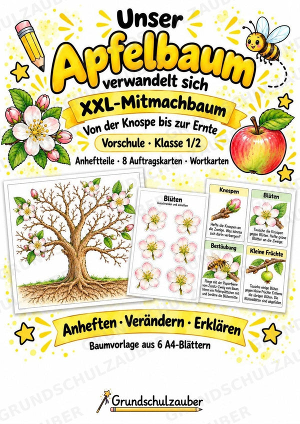 Apfelbaum XXL: Mitmachbaum zur Apfelentwicklung für Klasse 1/2 | Kamishibai