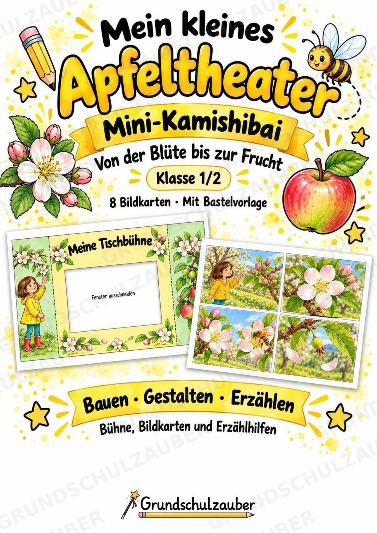 Apfeltheater basteln: Mini-Kamishibai Apfel für Klasse 1/2 | Kamishibai – Cover