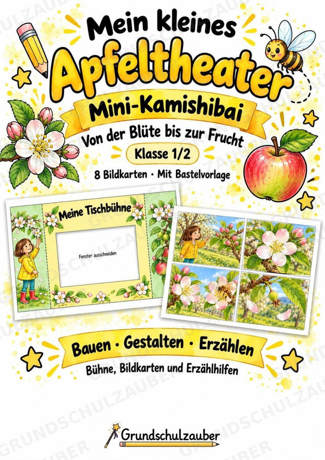 Apfeltheater basteln: Mini-Kamishibai Apfel für Klasse 1/2 | Kamishibai – Cover