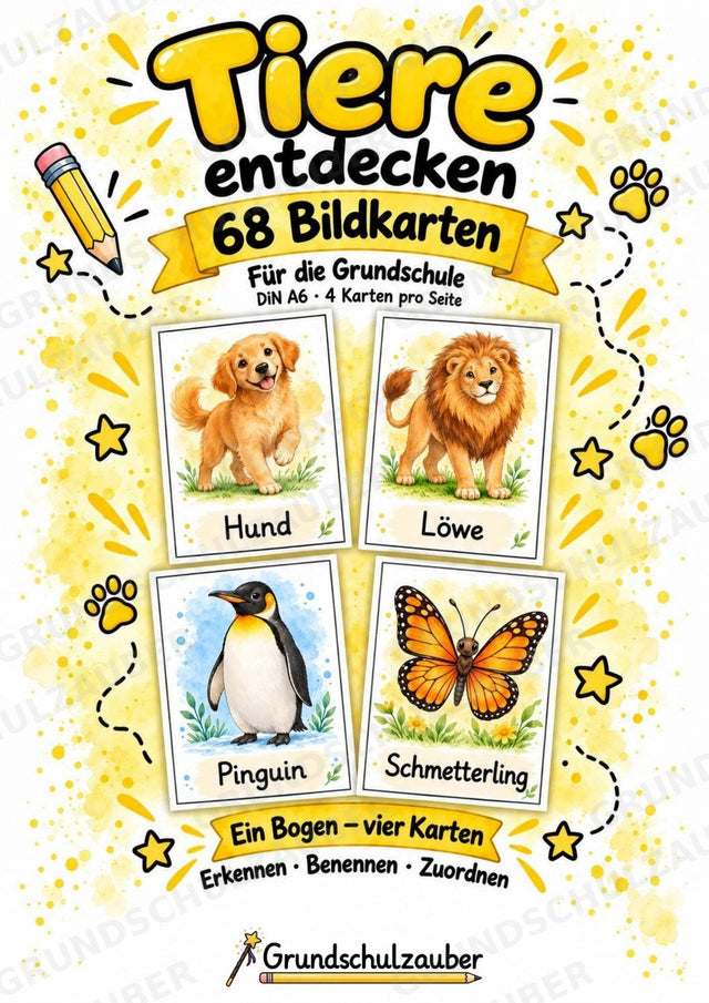 Tiere Bildkarten: 68 Karten DIN A6 | Grundschrift, Wortschatz & Sachunterricht in der Grundschule – Cover