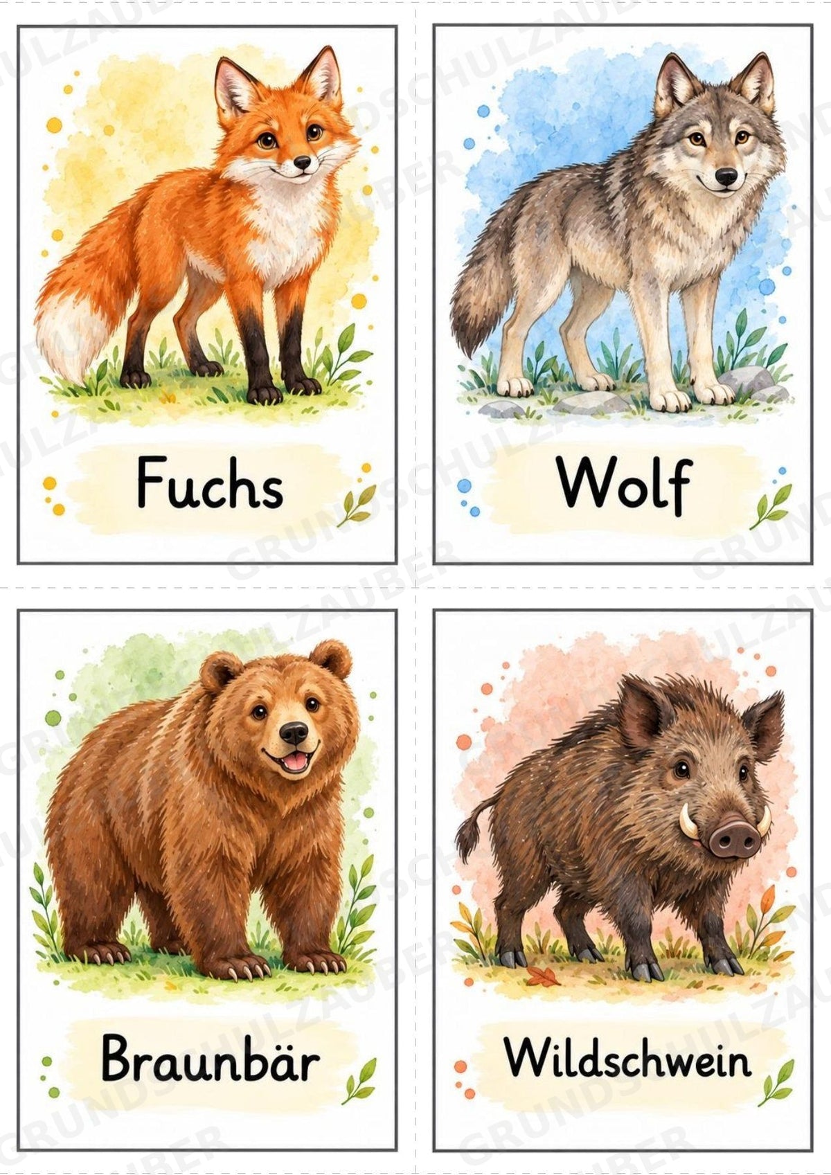 Tiere Bildkarten: 68 Karten DIN A6 | Grundschrift, Wortschatz & Sachunterricht in der Grundschule – Materialseite 6