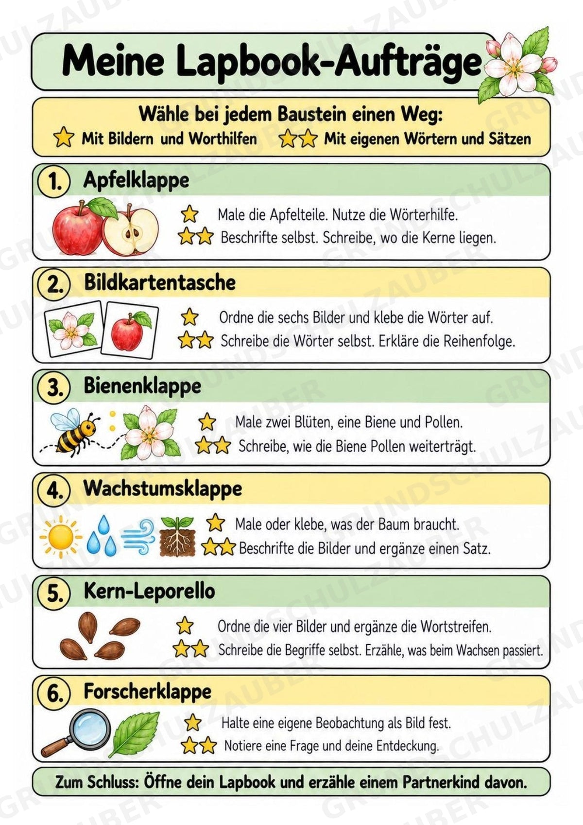 Apfel Lapbook für Klasse 1/2 – Von der Blüte zur Frucht | Kamishibai – Materialseite 4