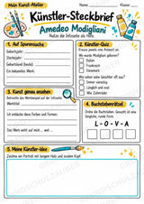 Amedeo Modigliani – Künstler-Steckbrief & Infotext | Kunstunterricht Grundschule Klasse 4–5 | Arbeitsblätter mit Lösungen – Materialseite 3
