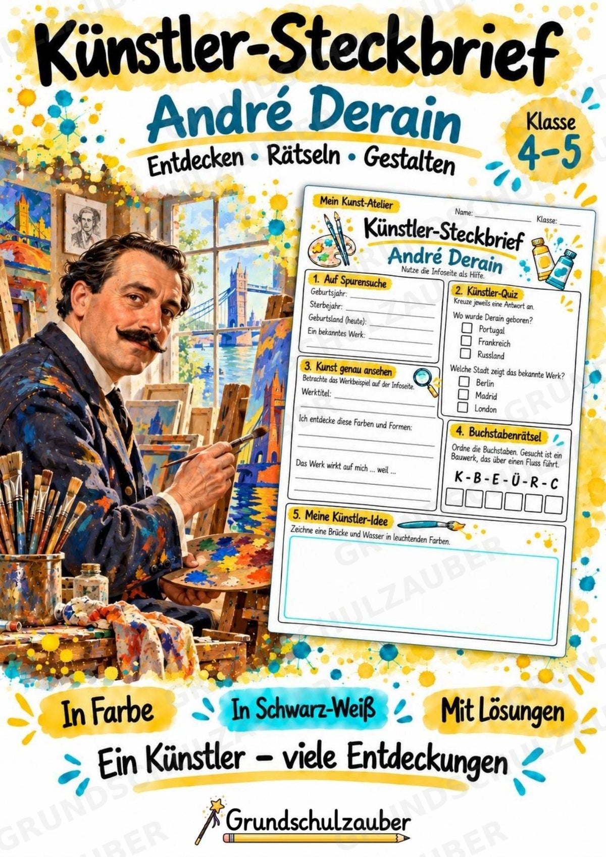 Andre Derain – Künstler-Steckbrief & Infotext | Kunstunterricht Grundschule Klasse 4–5 | Arbeitsblätter mit Lösungen – Cover