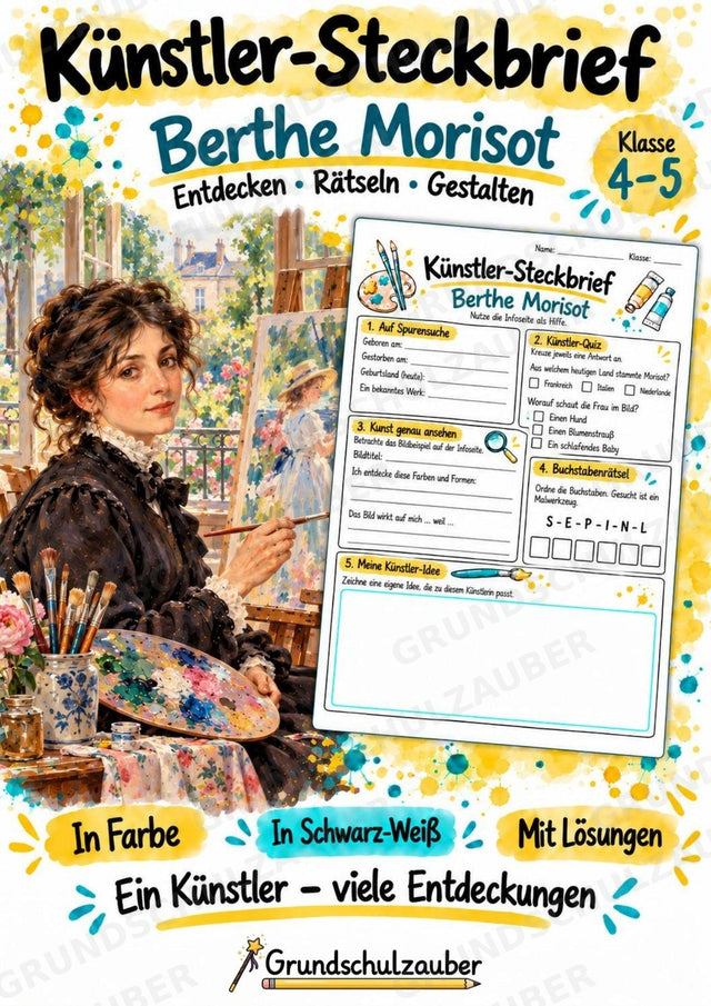 Berthe Morisot – Künstler-Steckbrief & Infotext | Kunstunterricht Grundschule Klasse 4–5 | Arbeitsblätter mit Lösungen – Cover